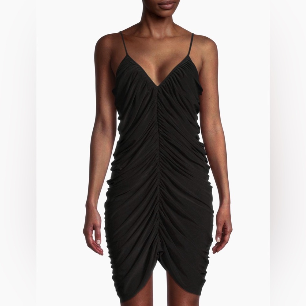 Norma Kamali Diana Ruched Mini Dress Black Bodycon Slip Dress NWT Small